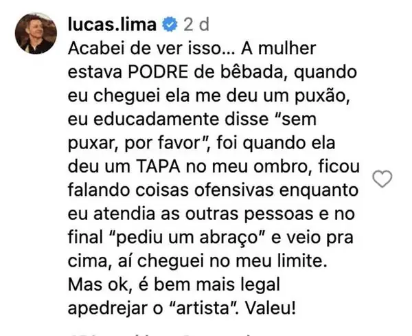 Lucas Lima se manifesta sobre polêmica de beijo envolvendo fã (Foto: Instagram)